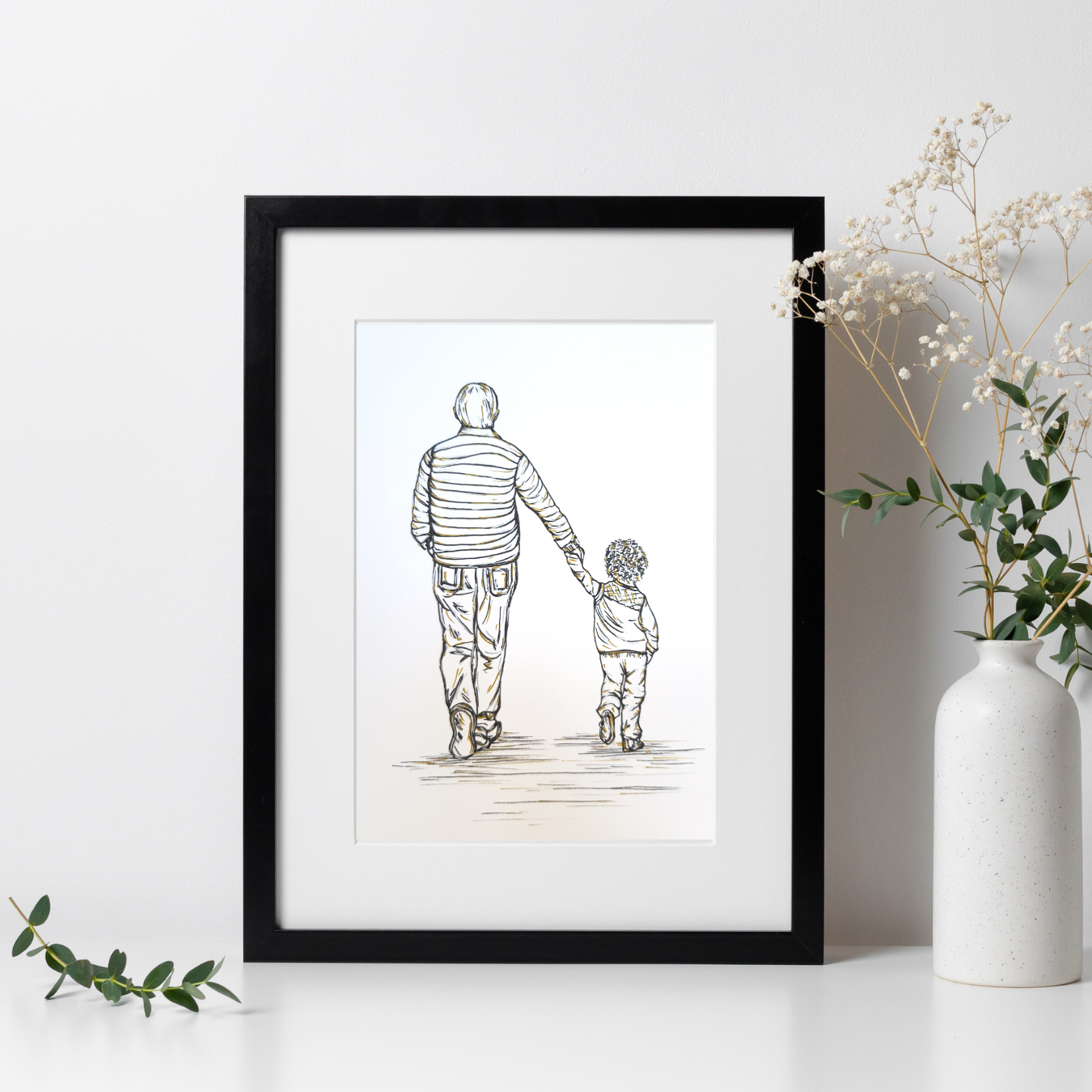 father and son figurative line illustration